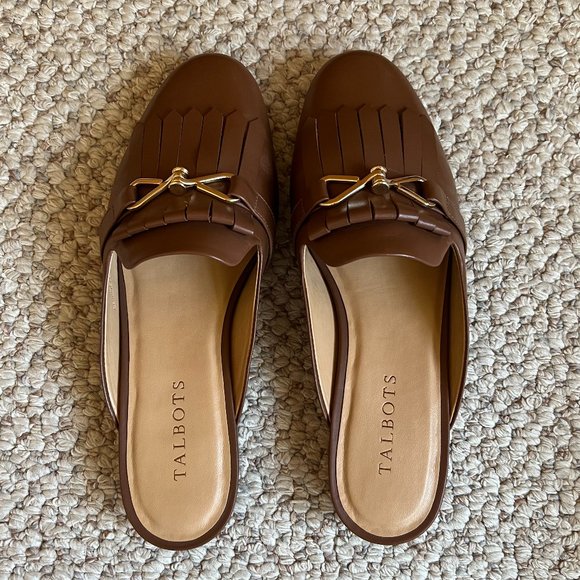 TALBOTS - Cassidy Fringed Mules - Dark Almond -- Excellent Condition - Picture 3 of 12